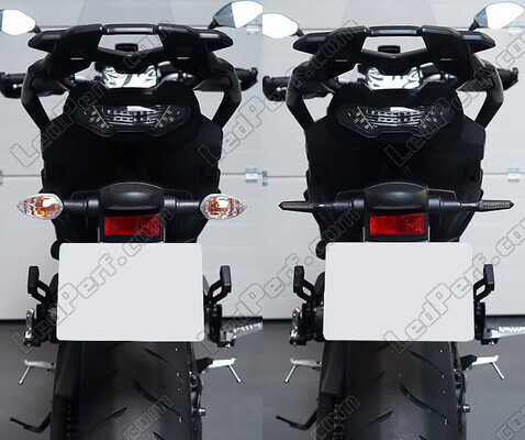 Sammenligning før og efter installation Dynamiske LED-blinklys + bremselys til BMW Motorrad K 1300 R