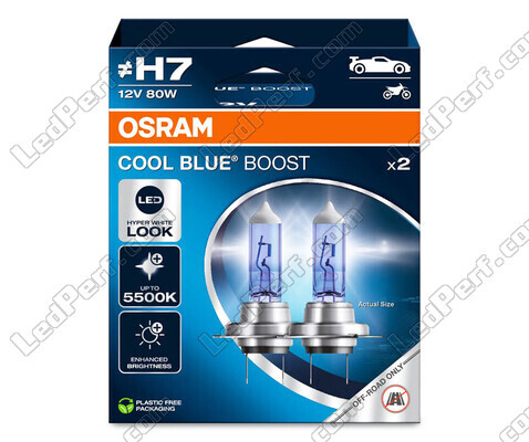 H7 Osram Cool Blue Boost-pærer 5 500K xenon effect ref: 62210CBB-2HB i pakning med 2 pærer